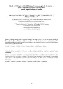 Étude de Coléoptères Carabidés dans le paysage agricole du Santerre, liste commentée et espèces remarquables pour le département de la Somme