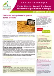 Cahier technique Vente directe - Accueil à la ferme - Economie et production d'énergie - Septembre 2013