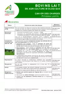 Cahier des charges bovins lait bio