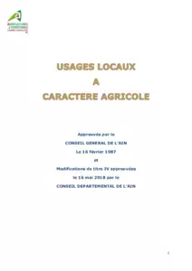 Recueil des usages locaux à caractère agricole pour le département de l'Ain