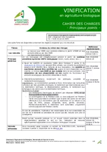 Janvier 2022 - Cahier des charges Vinification bio