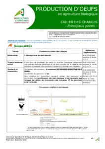 Janvier 2024 - Cahier des charges Poules pondeuses bio