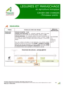 Octobre 2023 - Cahier des charges Légumes et maraichage bio